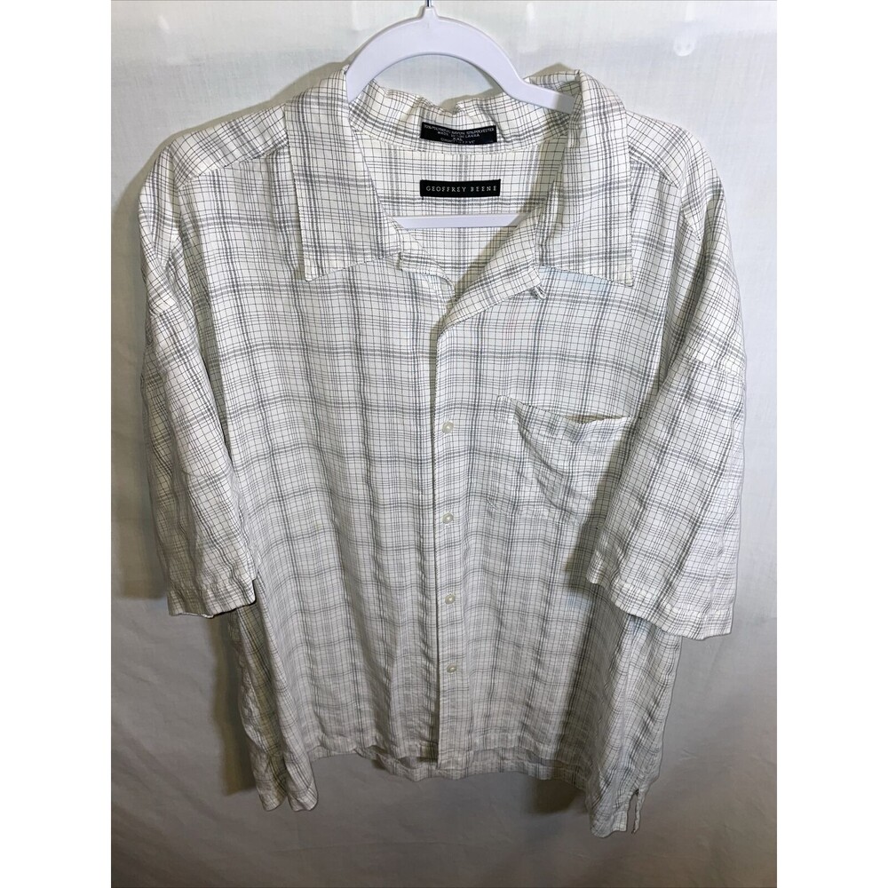 Geoffrey Beene Casual Shirt Men’s Size 2XL White Striped Short Sleeve Button Up
